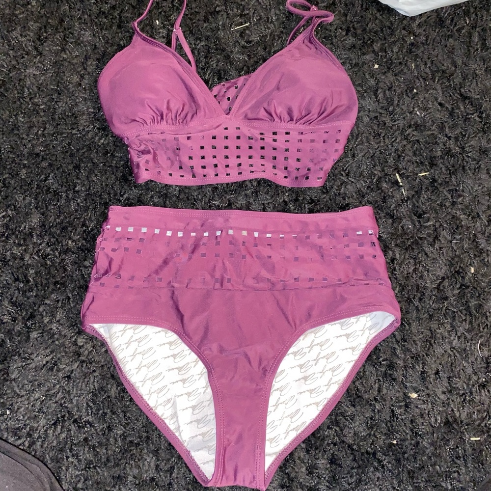 Purple plum spaghetti high waisted cut out bikini